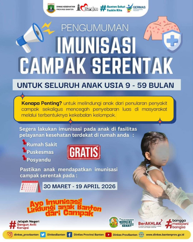 Pengumuman Imunisasi Campak Serentak Tanggal 30 Maret- 19 April 2026